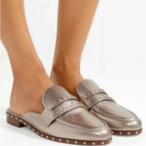 Valentino Garavani Rockstud Rose-Champagne Metallic Leather Mules Size 39